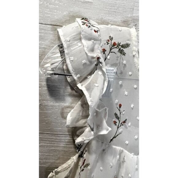 FOREVER 21‎ Women's Off-White Floral Printed Sheer Lace Trim Ruffled Sleeve - Picture 9 of 10